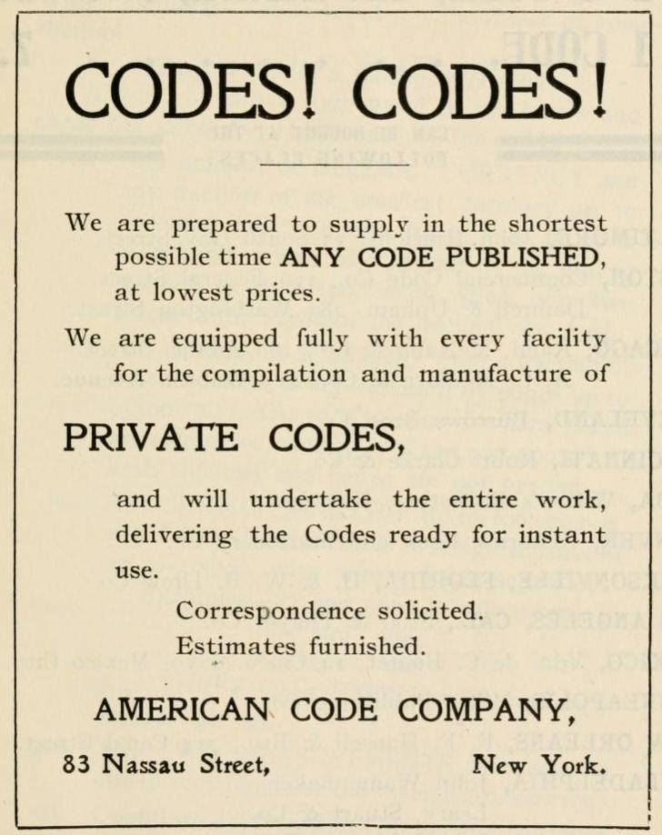Advertisement for the American Code Company