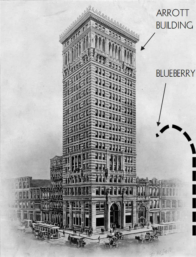 Arrott Building with blueberry trajectory falling short