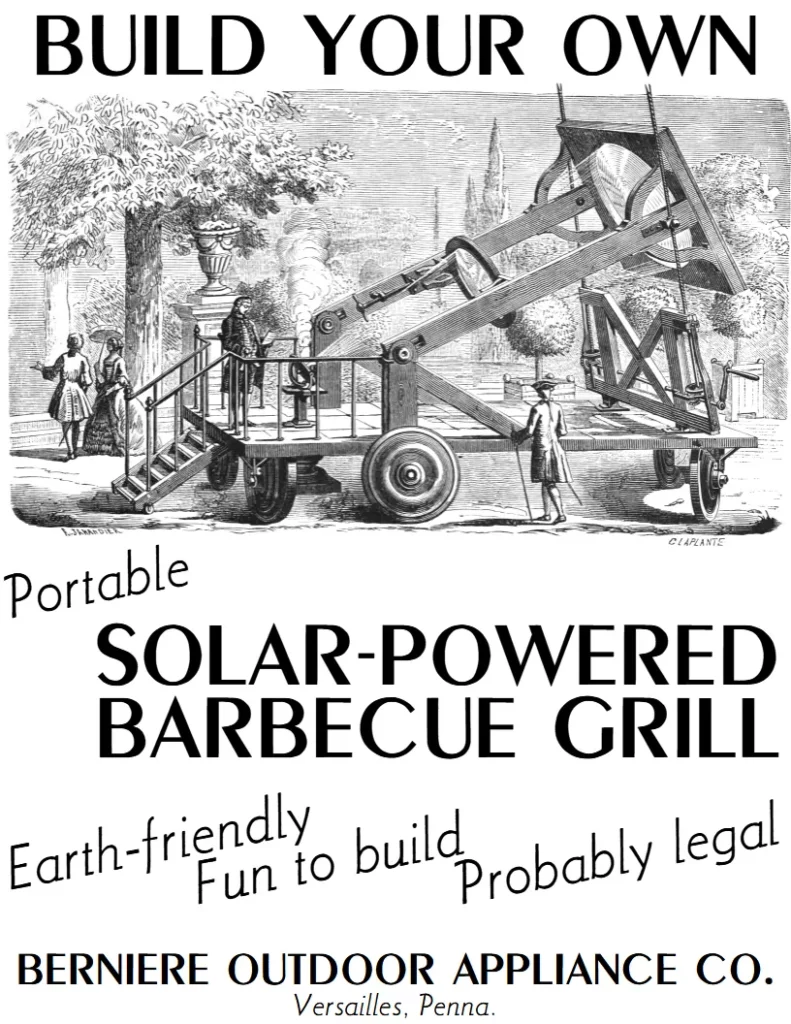 Build your own portable solar-powered barbecue grill. Earth-friendly. Fun to build. Probably legal.