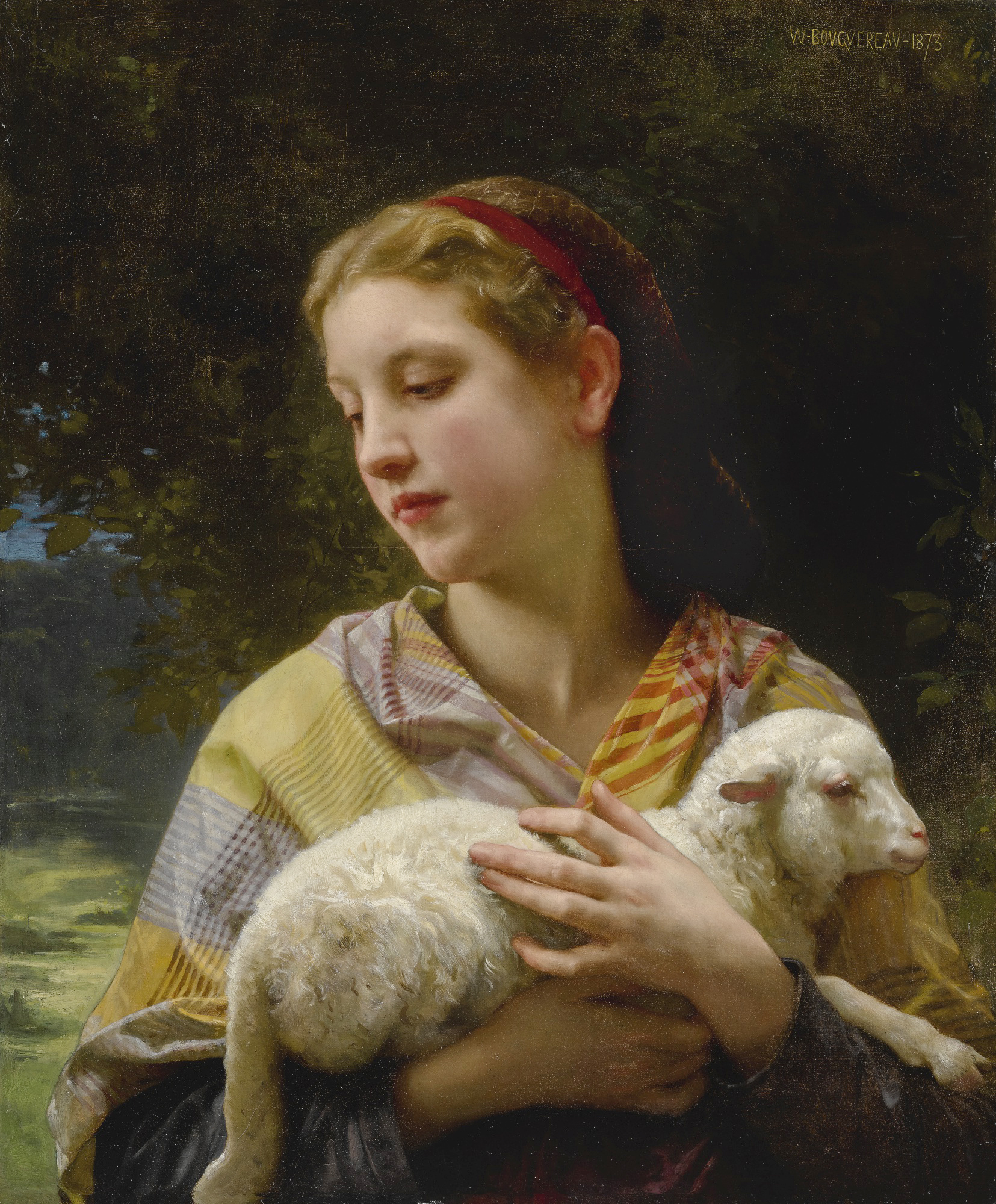Innocence, showing a girl holding a young lamb